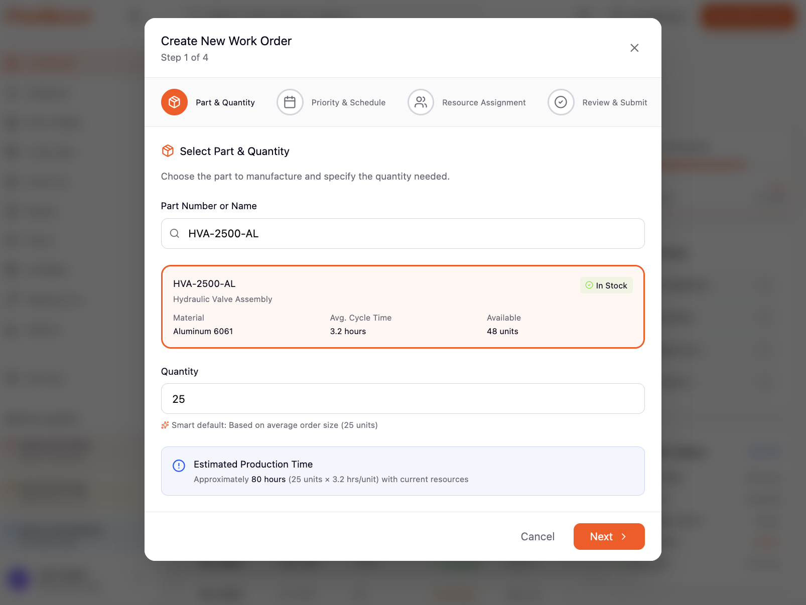 Work order interface